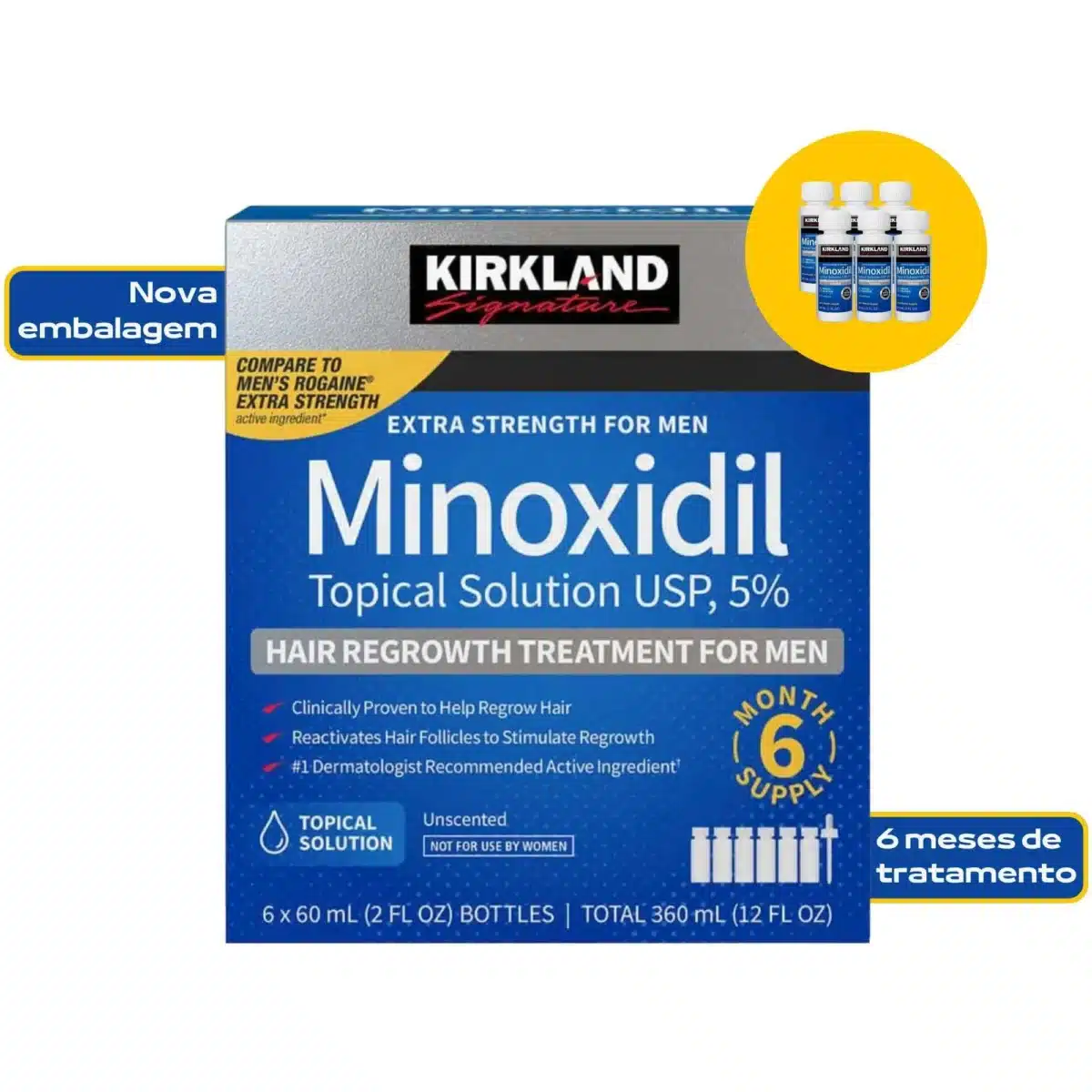 Minoxidil Kirkland 5% Lacrado Original - 6 Frascos de 60ml Na wolf Pharma